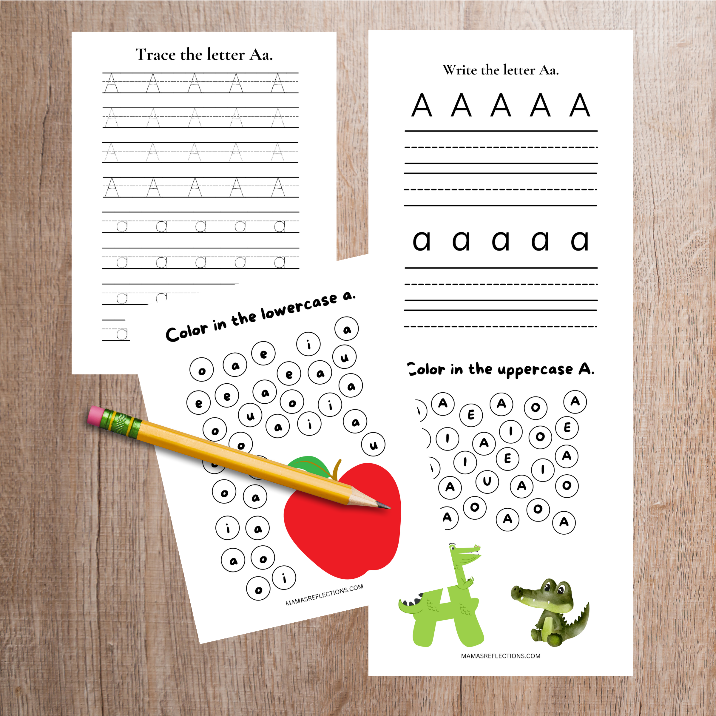 The Letter A tracing worksheet - Set of 4