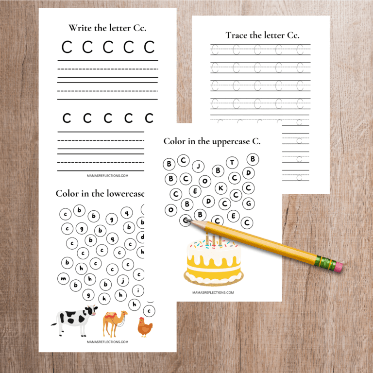 The Letter C tracing worksheet - Set of 4