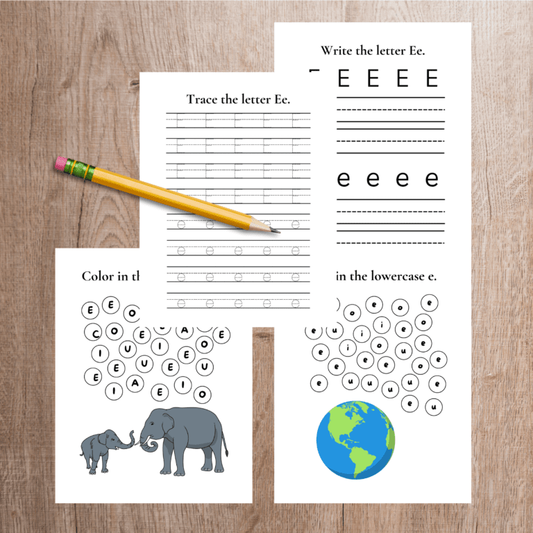 The Letter E tracing worksheet