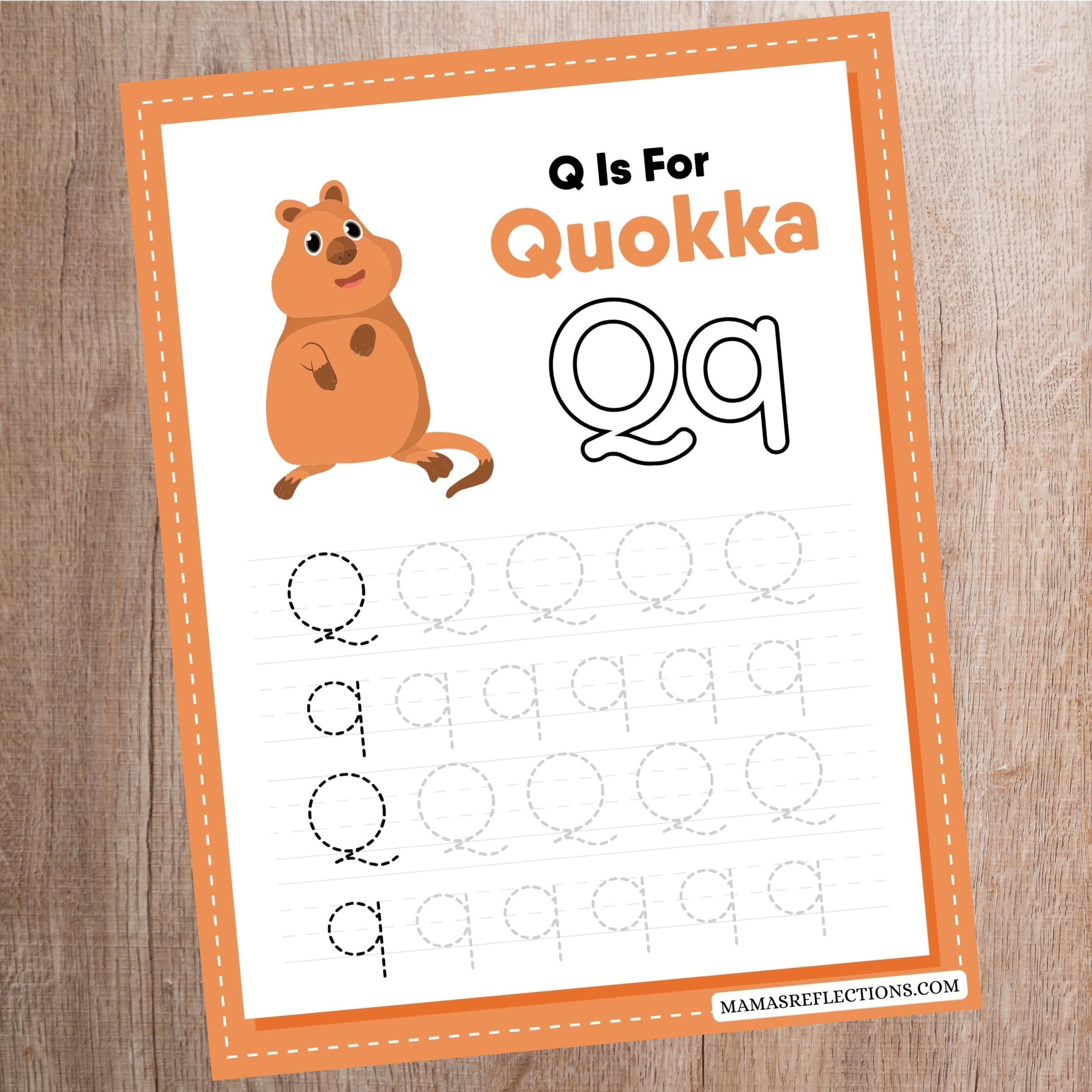 Quokka Letter Q Tracing Worksheet Free Printable