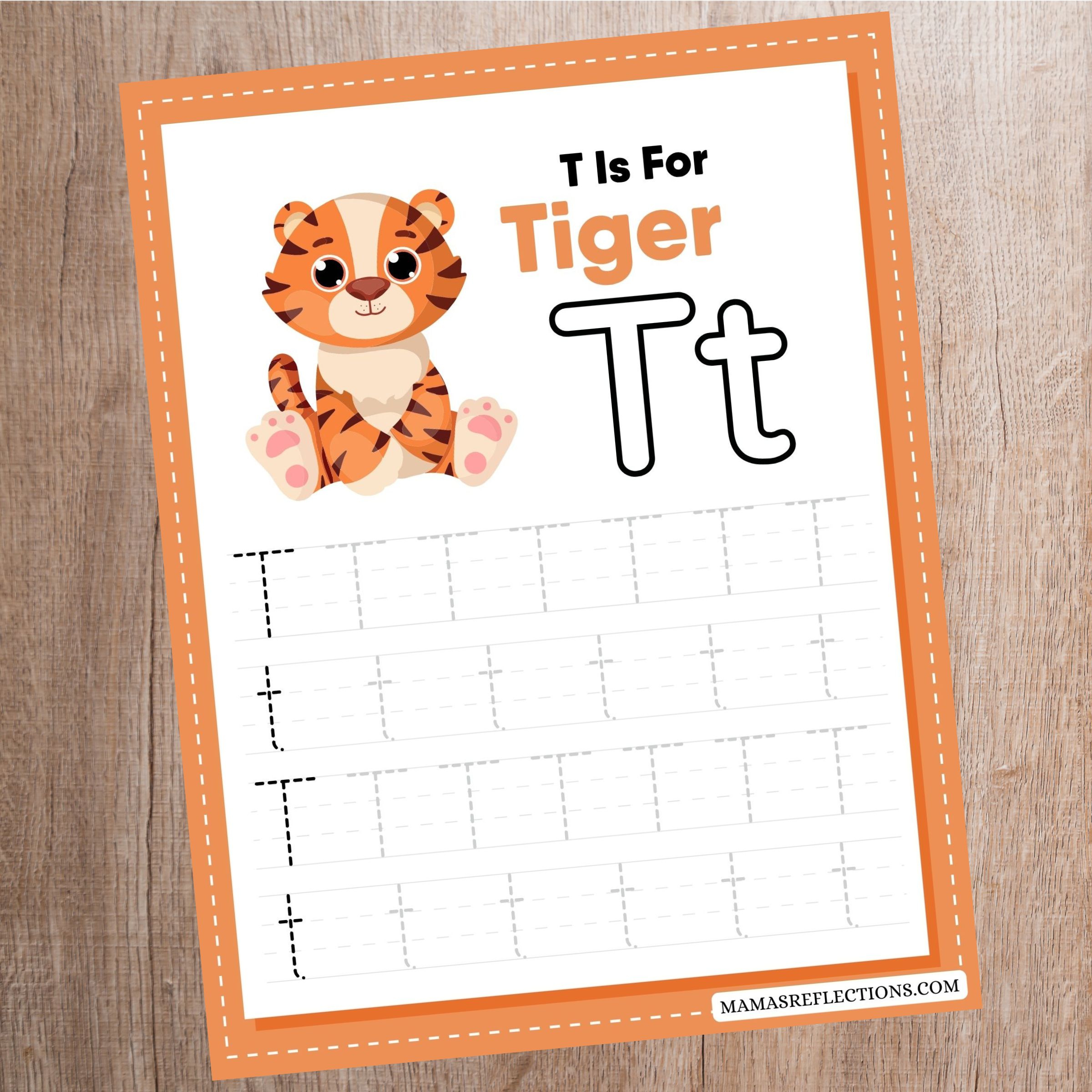 Tiger Letter T Tracing Worksheet Free Printable