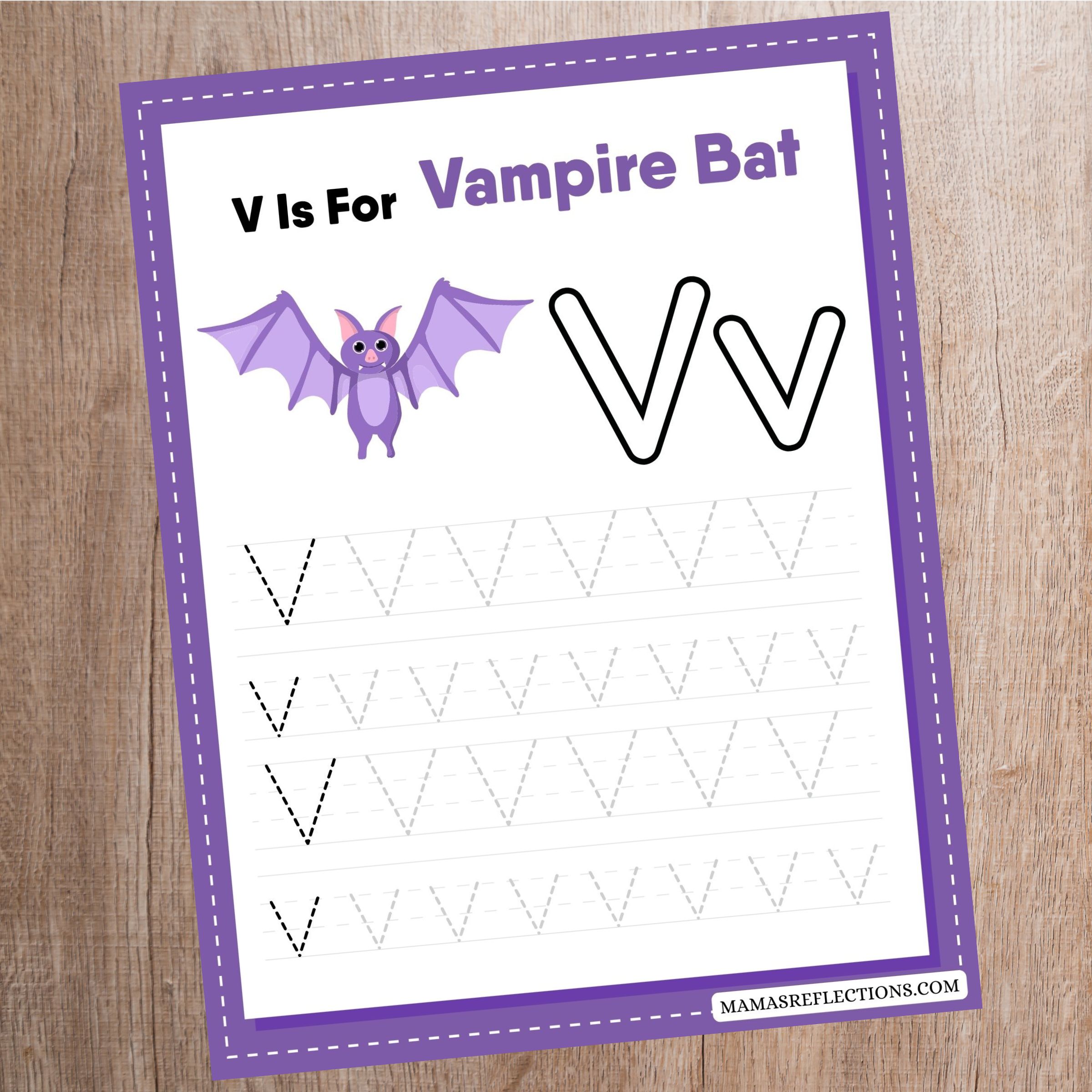 Vampire Letter V Tracing Worksheet Free Printable