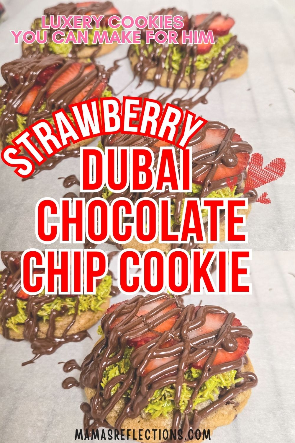 Viral Dubai chocolate cookies transformed into cute Valentine’s Day treats — easy, sweet dessert idea for baking with kids and creating memorable Valentine’s desserts.