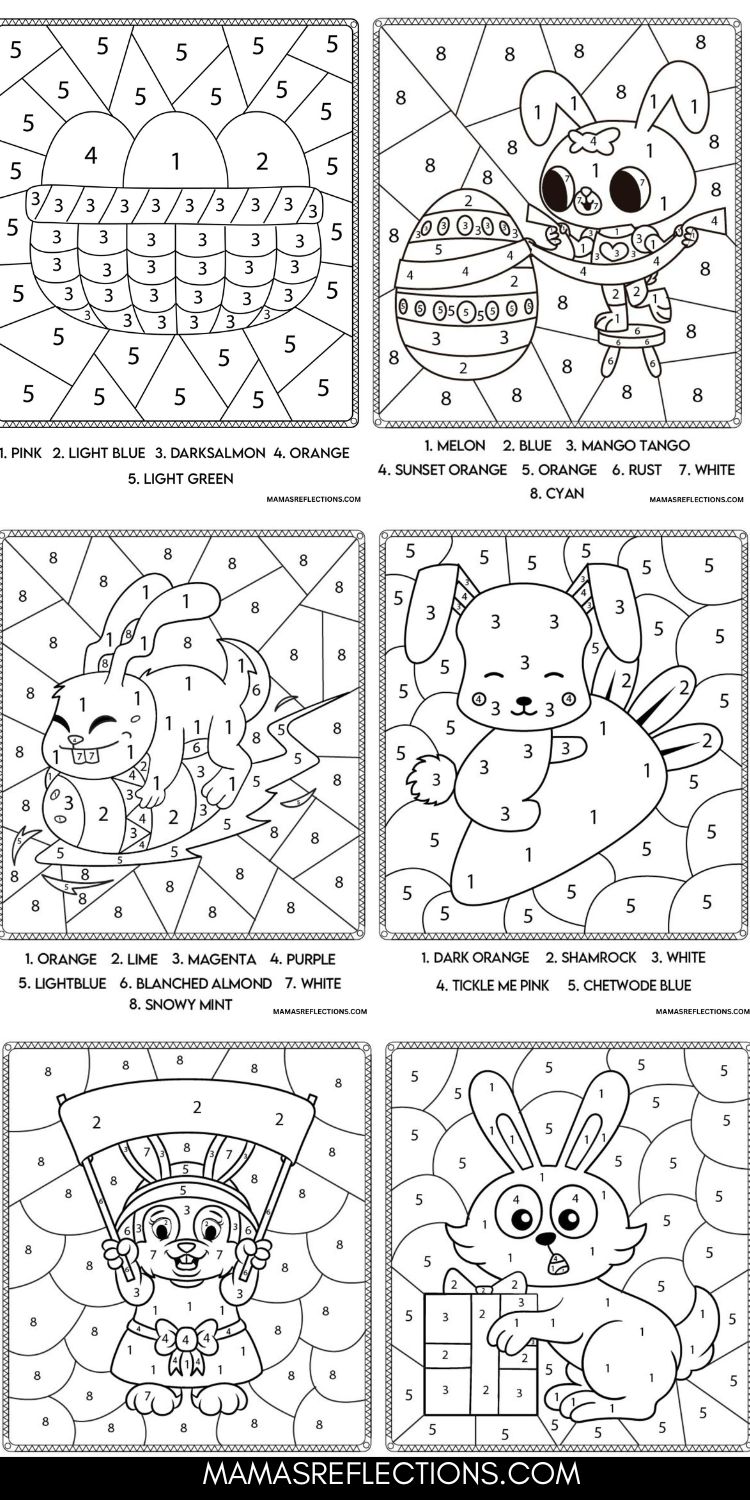 Free Easter Bunny Color by Number Printables for Kids