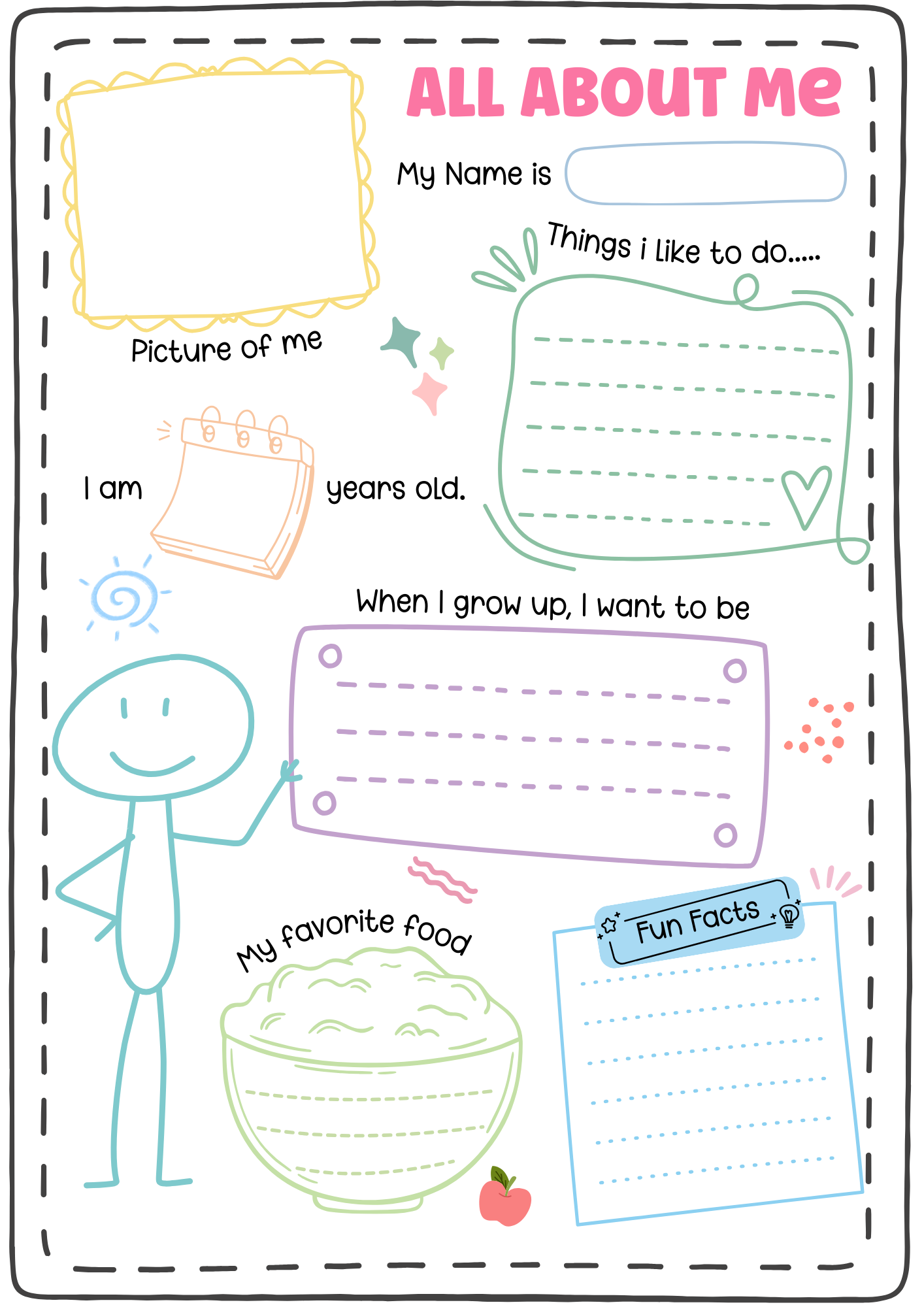 All About Me Printable Worksheet for school
